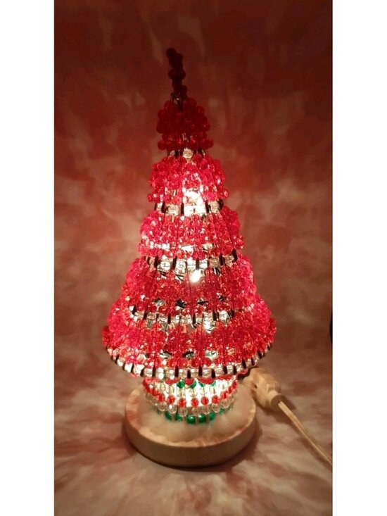 Handmade Christmas Tree Other - Vintage Red Safety Pin Christmas Tree Beaded Handmade 13” Tall Lighted